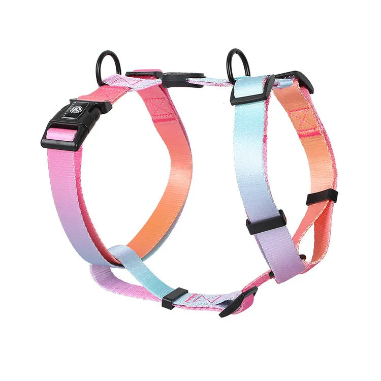 Gradient colour polyester dog harness chest strap in small, medium, large sizes