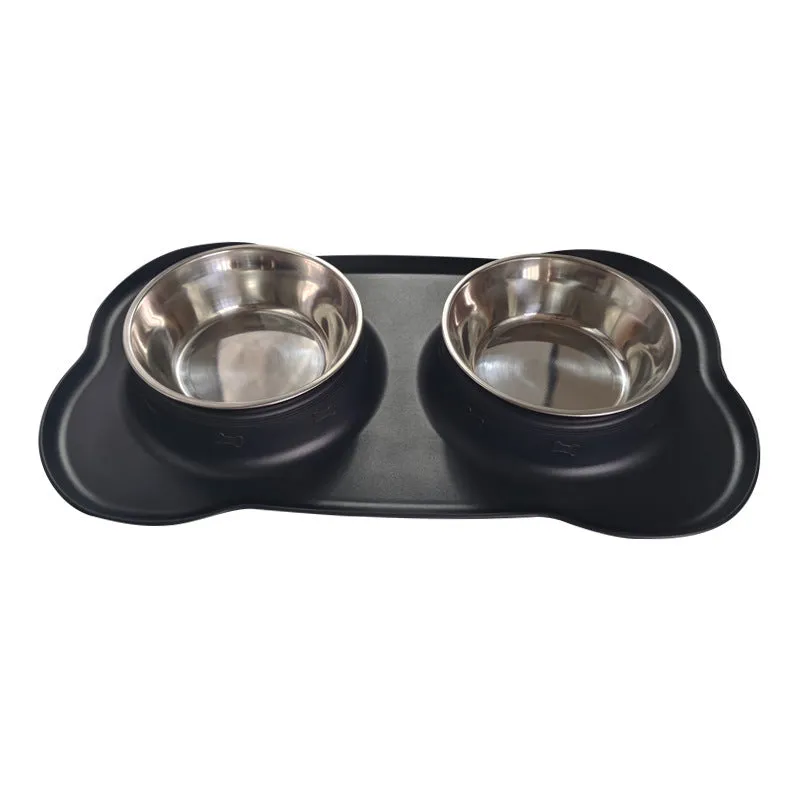 Large silicone pet bowl with stainless steel inner component in blue colour