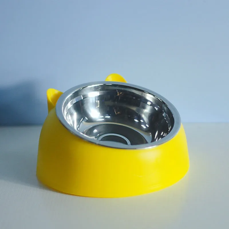 Stainless steel double bowl cat bowl cervical protection oblique mouth design 200ml capacity