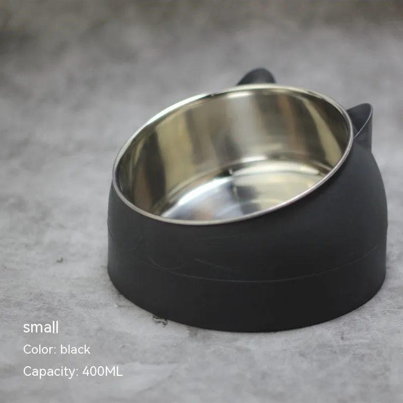 Stainless steel double bowl cat bowl cervical protection oblique mouth design 200ml capacity
