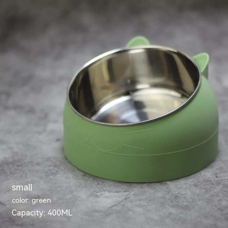 Stainless steel double bowl cat bowl cervical protection oblique mouth design 200ml capacity