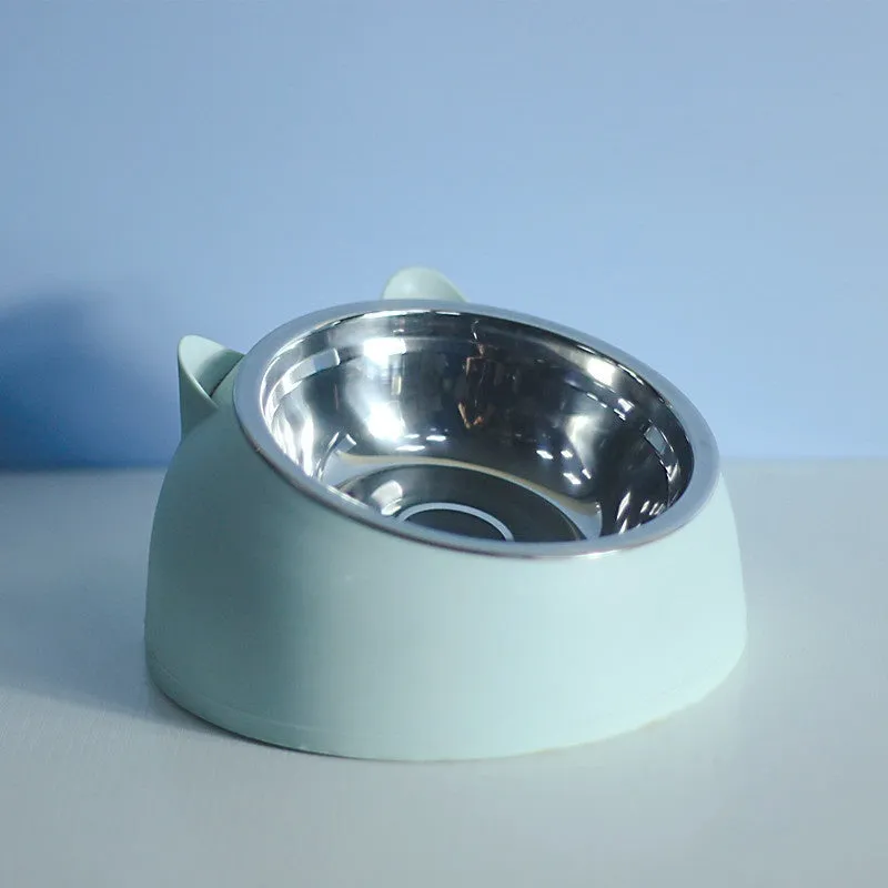 Stainless steel double bowl cat bowl cervical protection oblique mouth design 200ml capacity