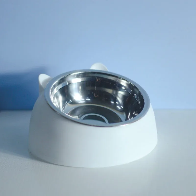 Stainless steel double bowl cat bowl cervical protection oblique mouth design 200ml capacity