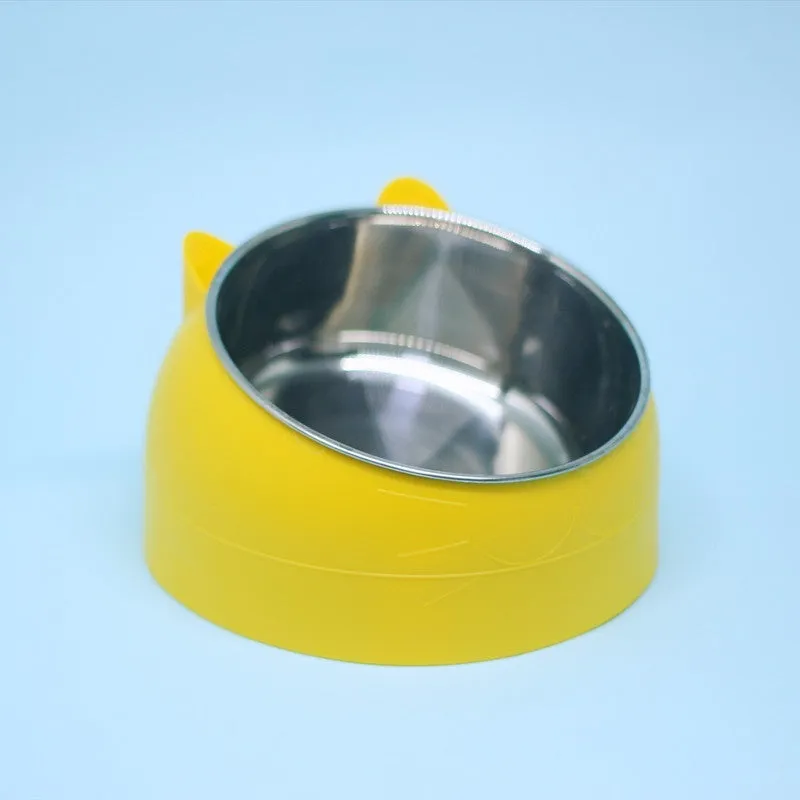 Stainless steel double bowl cat bowl cervical protection oblique mouth design 200ml capacity