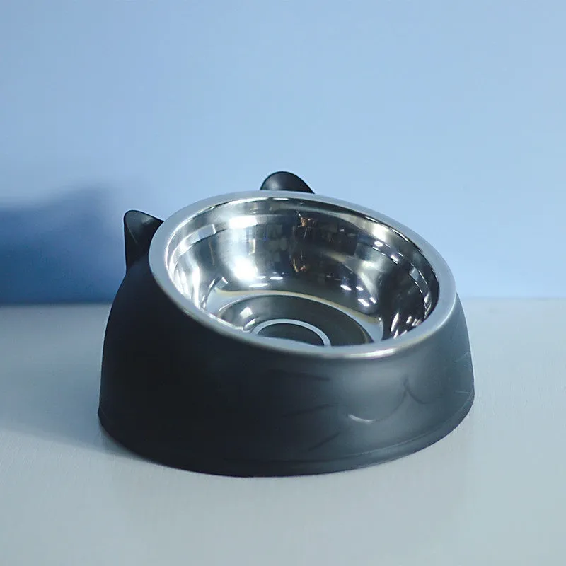 Stainless steel double bowl cat bowl cervical protection oblique mouth design 200ml capacity