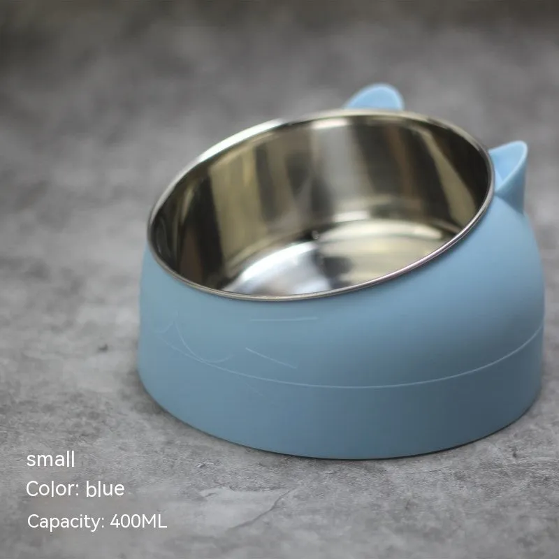Stainless steel double bowl cat bowl cervical protection oblique mouth design 200ml capacity