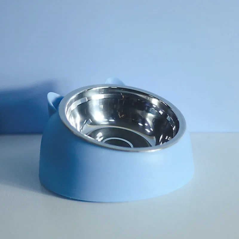 Stainless steel double bowl cat bowl cervical protection oblique mouth design 200ml capacity