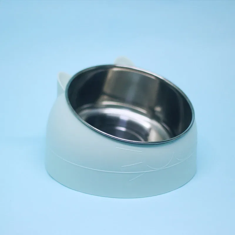 Stainless steel double bowl cat bowl cervical protection oblique mouth design 200ml capacity