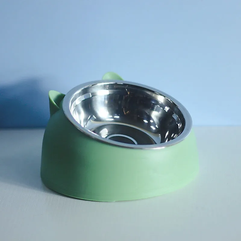 Stainless steel double bowl cat bowl cervical protection oblique mouth design 200ml capacity