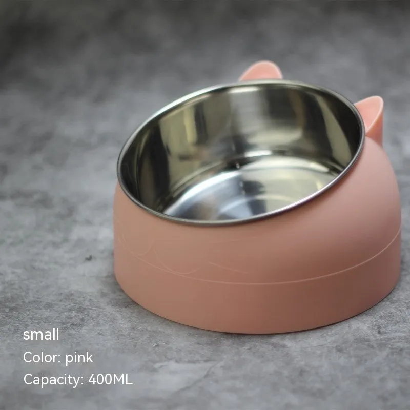 Stainless steel double bowl cat bowl cervical protection oblique mouth design 200ml capacity