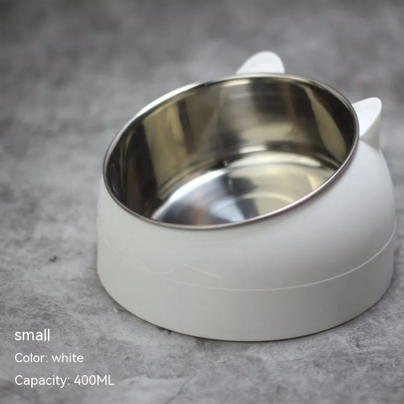 Stainless steel double bowl cat bowl cervical protection oblique mouth design 200ml capacity