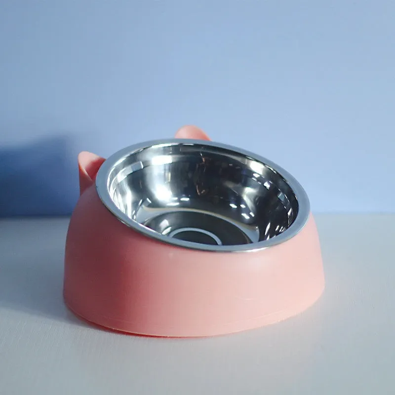Stainless steel double bowl cat bowl cervical protection oblique mouth design 200ml capacity