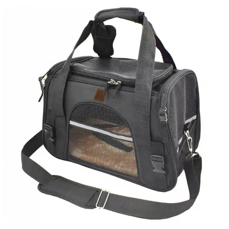 Non-woven cat bag space bag with ID pocket in dark grey upgrade, 45x25x28cm size