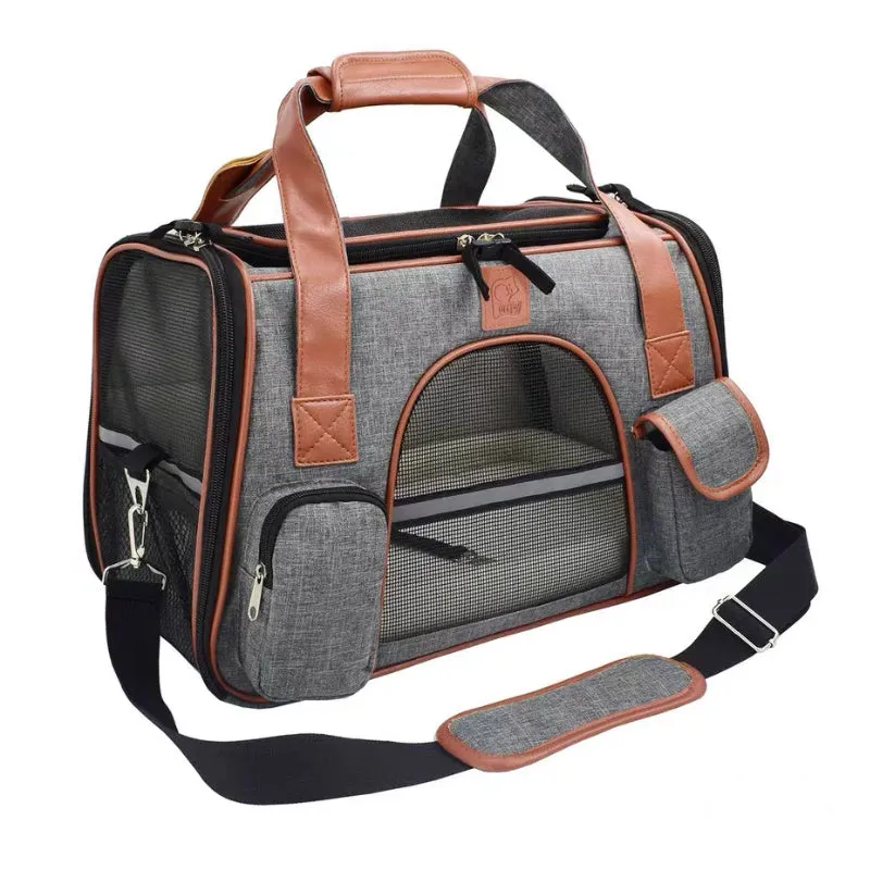 Non-woven cat bag space bag with ID pocket in dark grey upgrade, 45x25x28cm size