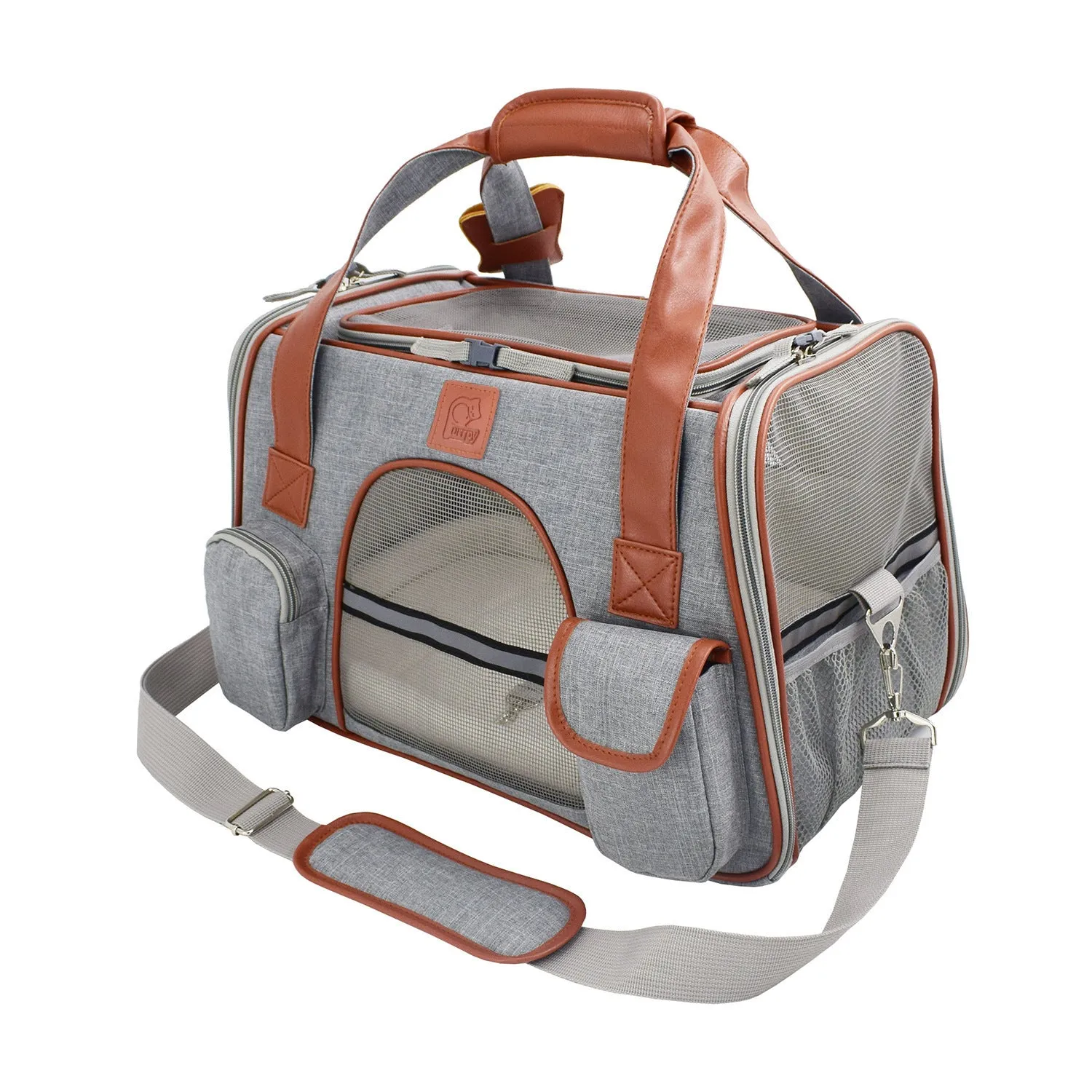 Non-woven cat bag space bag with ID pocket in dark grey upgrade, 45x25x28cm size