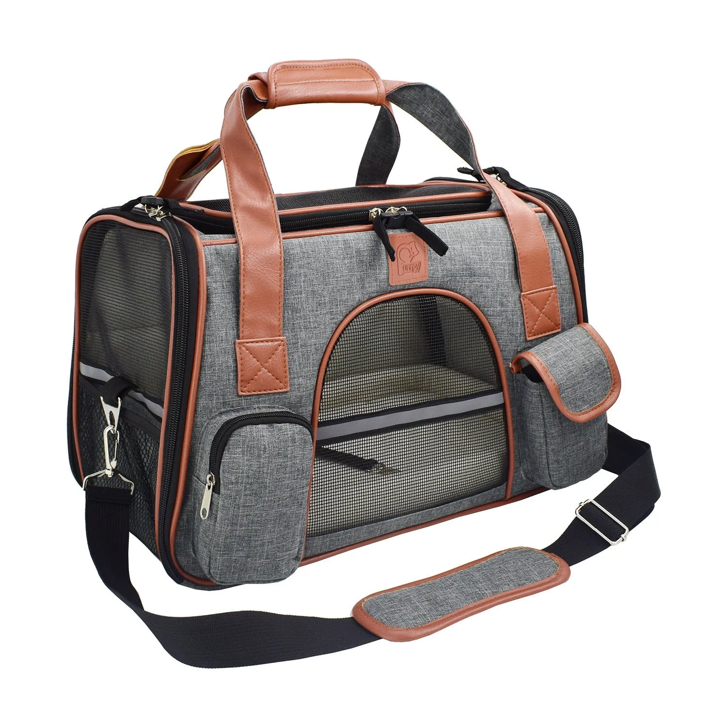 Non-woven cat bag space bag with ID pocket in dark grey upgrade, 45x25x28cm size