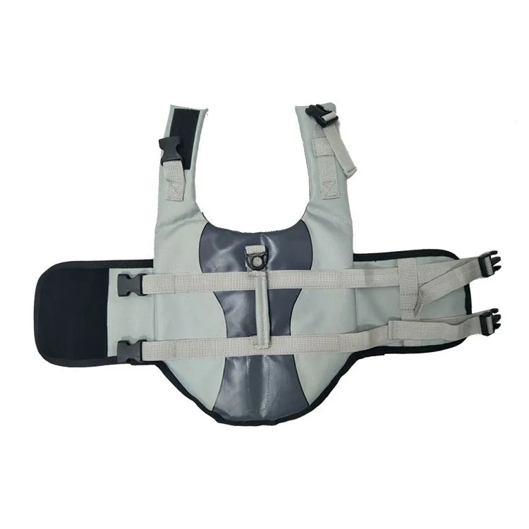 Pet life jacket vest for dogs in polyester, available in Rose Red and Silver Grey sizes XS to L