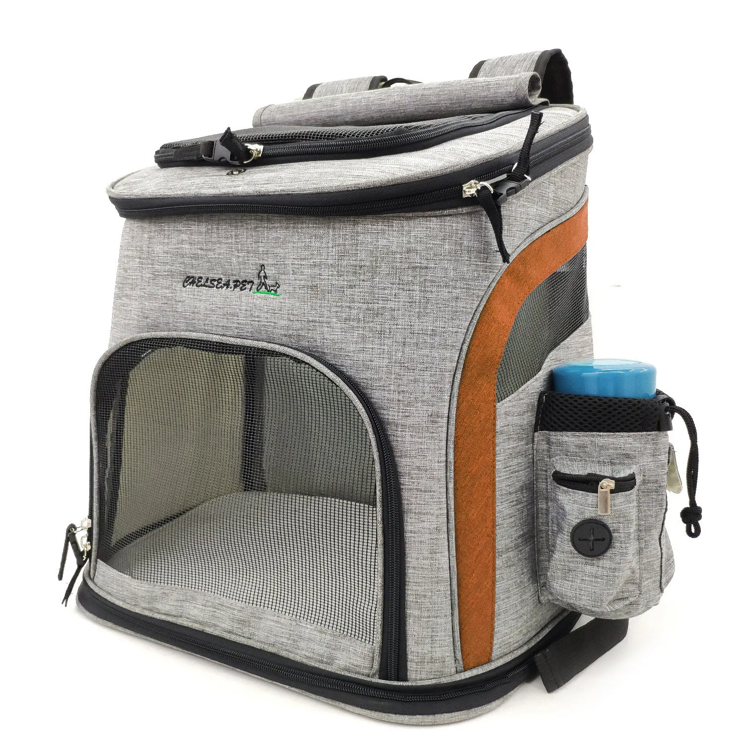 Breathable nylon pet backpack for dogs and cats up to 20 kg available in grey colour with ventilation panel