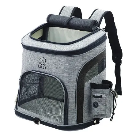 Breathable nylon pet backpack for dogs and cats up to 20 kg available in grey colour with ventilation panel