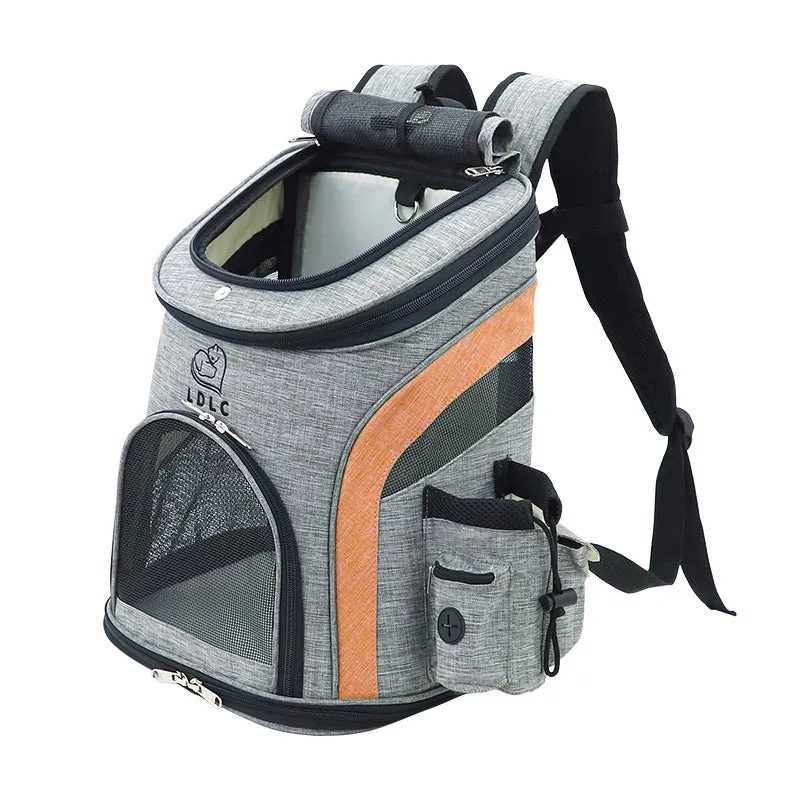 Breathable nylon pet backpack for dogs and cats up to 20 kg available in grey colour with ventilation panel
