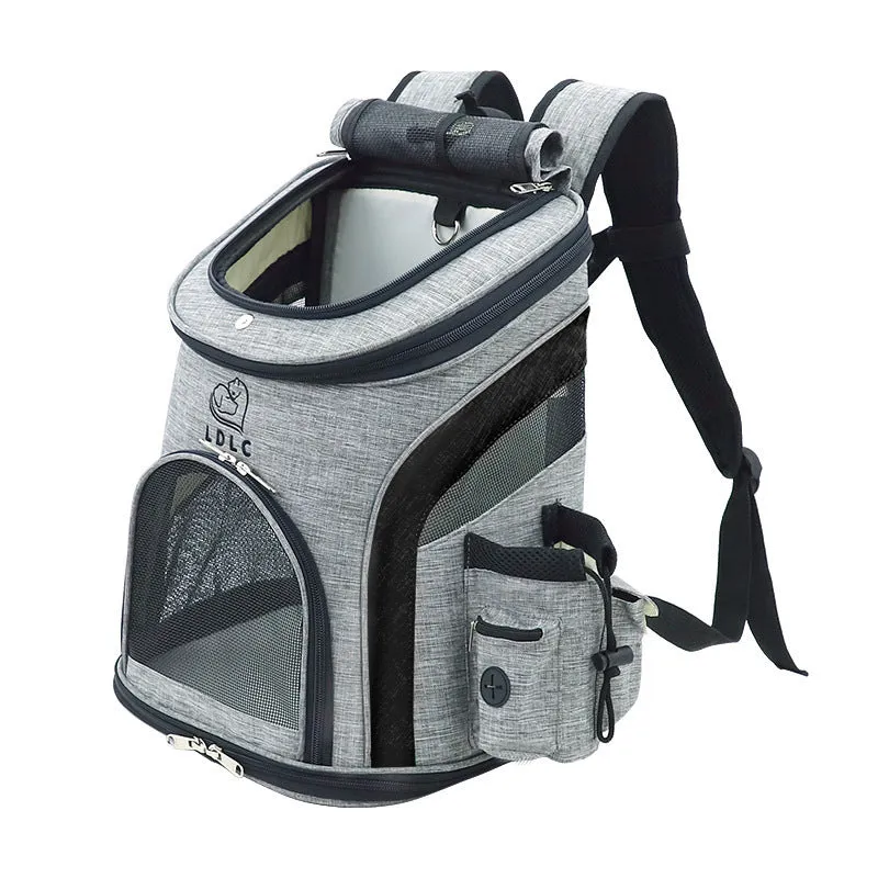 Breathable nylon pet backpack for dogs and cats up to 20 kg available in grey colour with ventilation panel