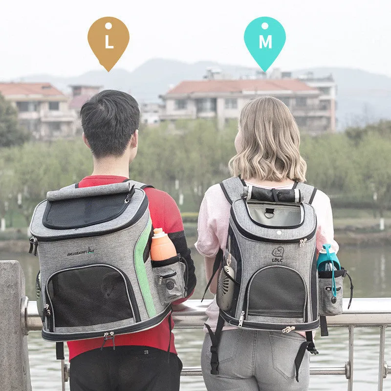Breathable nylon pet backpack for dogs and cats up to 20 kg available in grey colour with ventilation panel