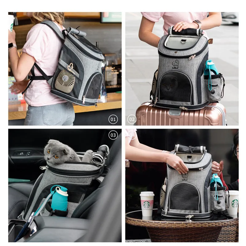 Breathable nylon pet backpack for dogs and cats up to 20 kg available in grey colour with ventilation panel