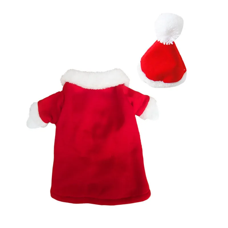 Red dog Christmas sweatshirt with matching hat on a small breed dog, polyester fabric, five sizes available XS to XL