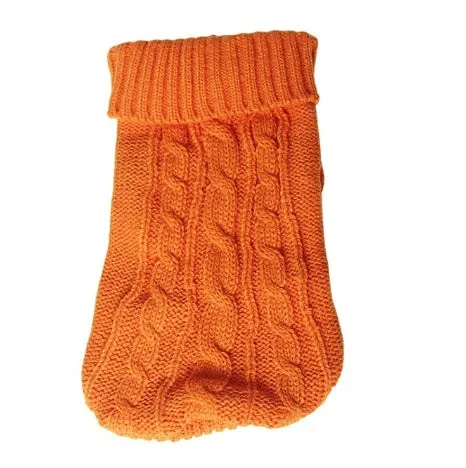 Knitted wool dog sweater with fabric buttons on a white background, shown in blue