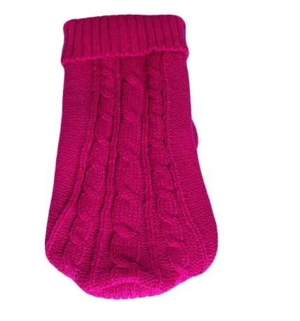 Knitted wool dog sweater with fabric buttons on a white background, shown in blue