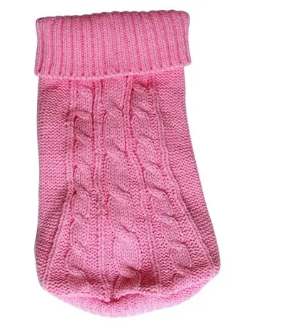 Knitted wool dog sweater with fabric buttons on a white background, shown in blue