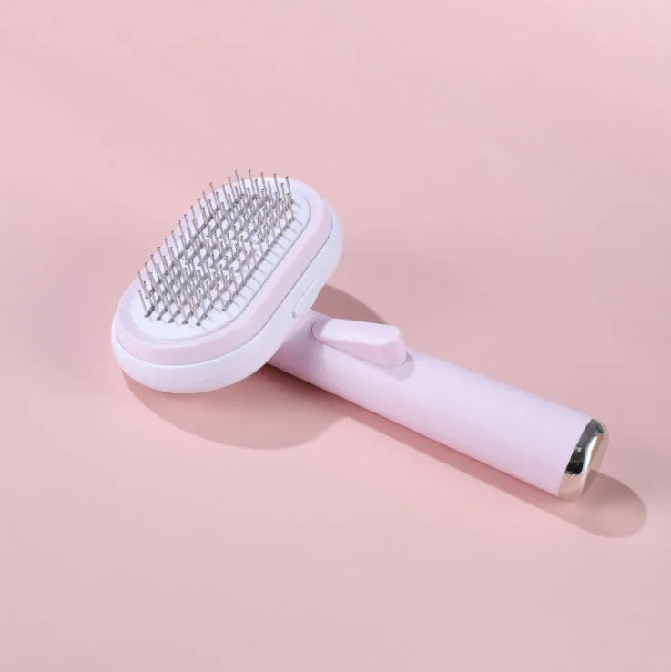 Pet hair removal steel needle comb brush in blue, ABS material, for dogs and cats
