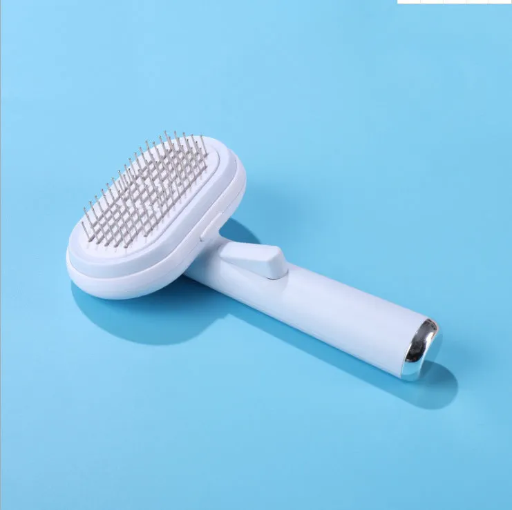 Pet hair removal steel needle comb brush in blue, ABS material, for dogs and cats