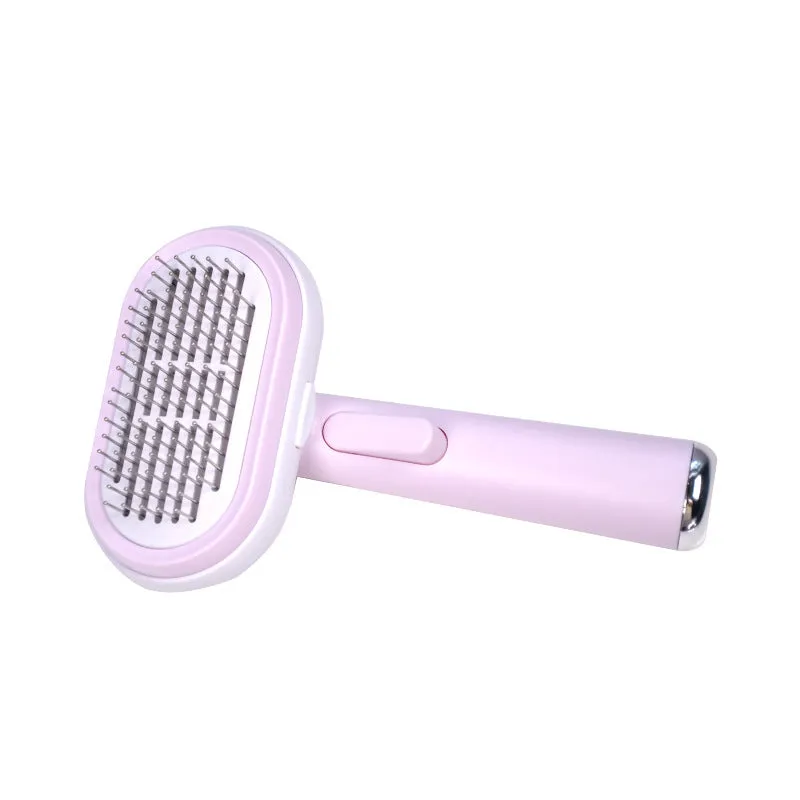 Pet hair removal steel needle comb brush in blue, ABS material, for dogs and cats