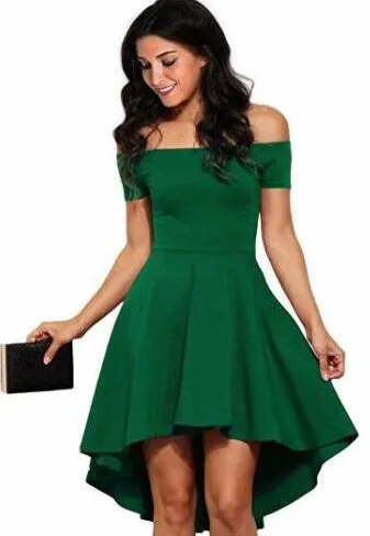 One shoulder short sleeve milk silk dress with large swallowtail skirt in colour options for commuting