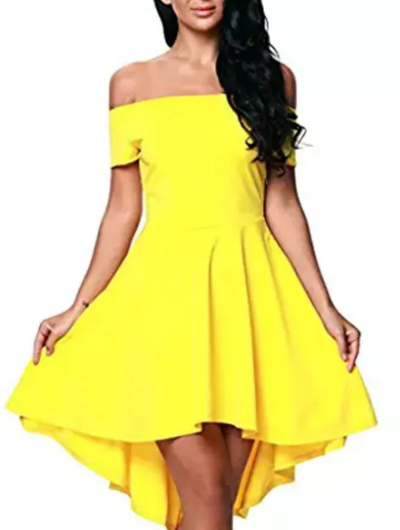 One shoulder short sleeve milk silk dress with large swallowtail skirt in colour options for commuting