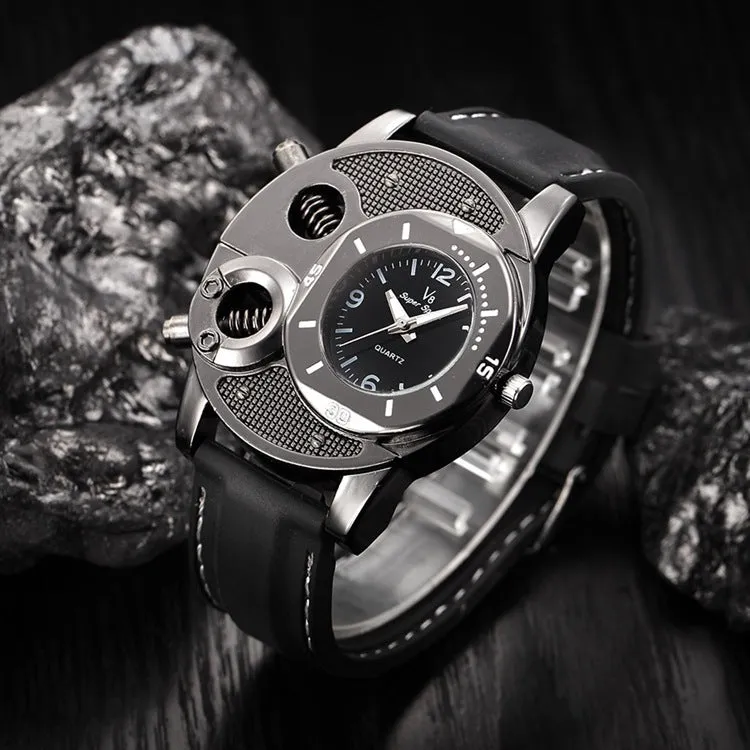 V8 men's quartz watch black colour stainless steel strap round 43mm dial