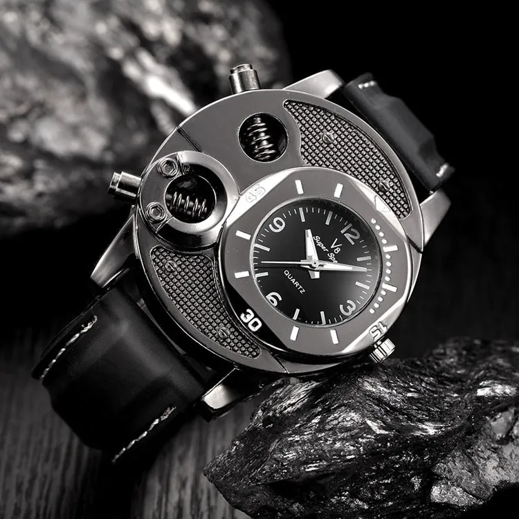 V8 men's quartz watch black colour stainless steel strap round 43mm dial