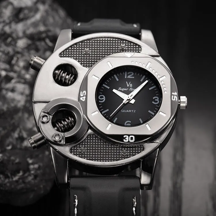 V8 men's quartz watch black colour stainless steel strap round 43mm dial
