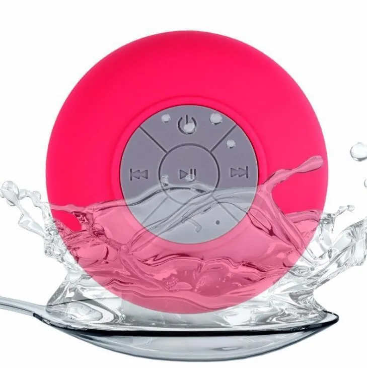 Mini waterproof Bluetooth speaker in blue, compact plastic shell with button controls