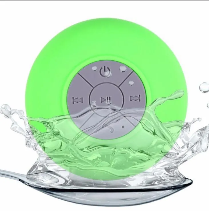 Mini waterproof Bluetooth speaker in blue, compact plastic shell with button controls