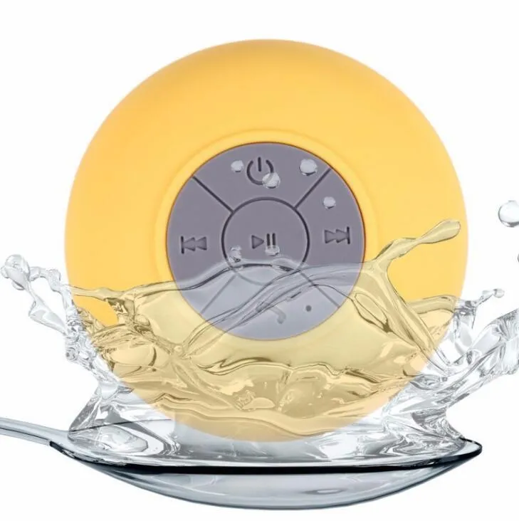 Mini waterproof Bluetooth speaker in blue, compact plastic shell with button controls