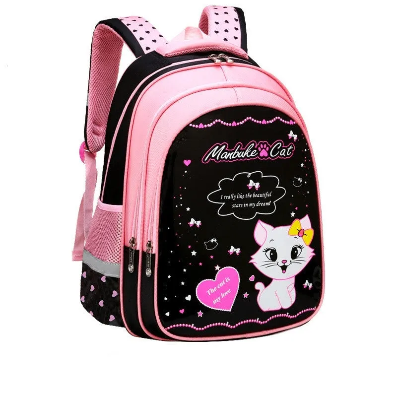 Kids school cute cat print backpack in nylon with zipper opening and computer pocket