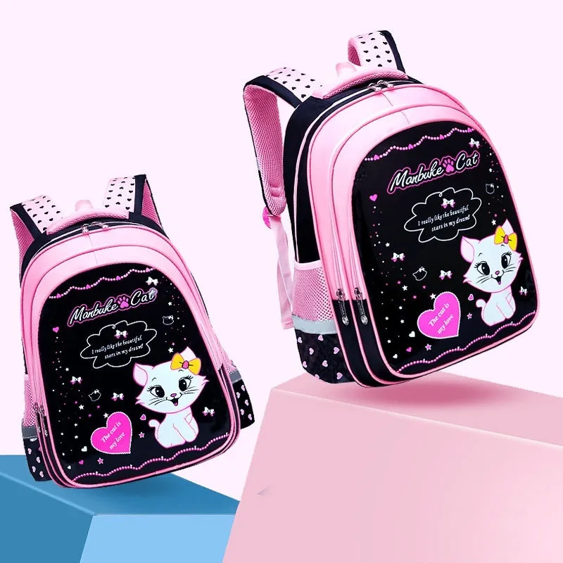 Kids school cute cat print backpack in nylon with zipper opening and computer pocket