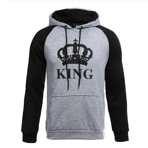 Printed hooded couple sweatshirt in grey, polyester fibre, street hipster style, available in matching adult sizes