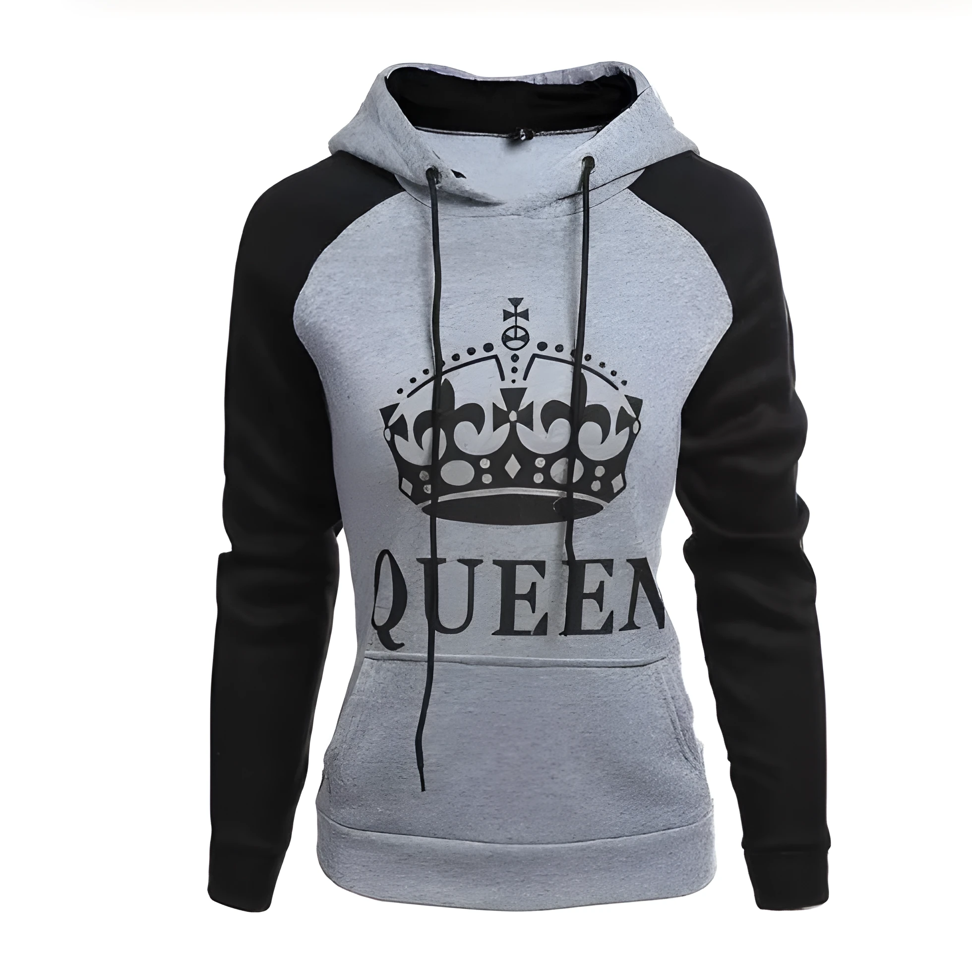 Printed hooded couple sweatshirt in grey, polyester fibre, street hipster style, available in matching adult sizes