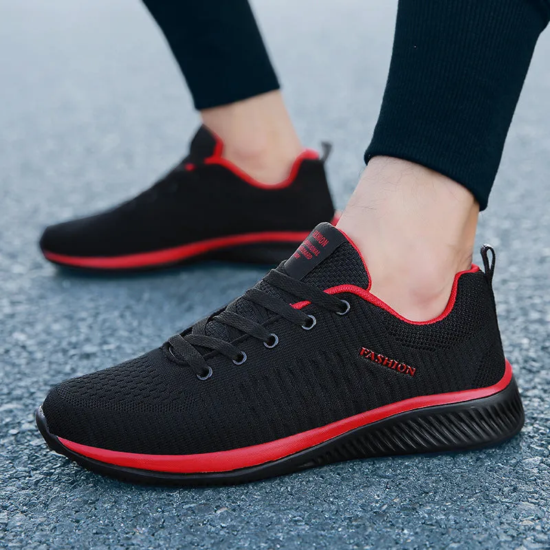 Men's running shoes 9088 black and red colourway with viscose sole and textile insole