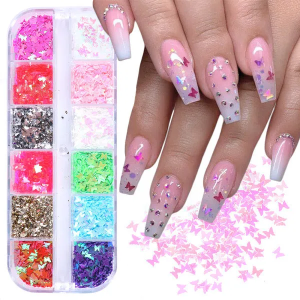Symphony butterfly sequin nail decoration glitter pieces in mixed colours for nail art
