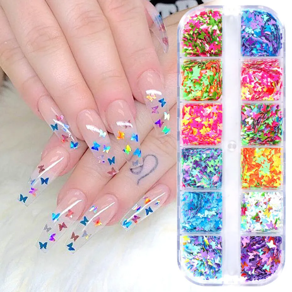 Symphony butterfly sequin nail decoration glitter pieces in mixed colours for nail art