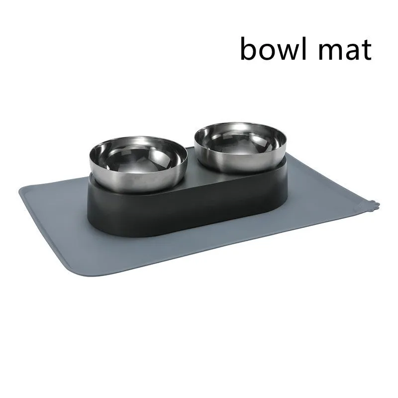 Stainless steel cat dog feeder bowl with electroplated ABS stand and bowl mat